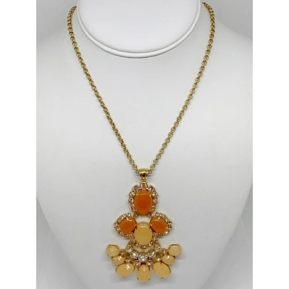J. Crew Orange & Peach Crystal & Cabachon Necklace